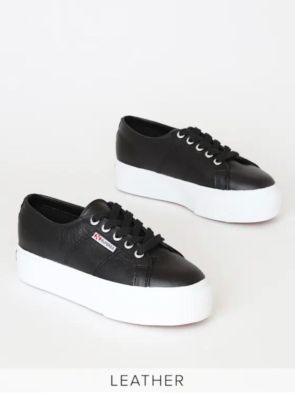 Superga 2790 Nappa Leather Platform Sneakers Black Women's Size 8.5 US EU 39.5